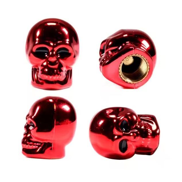 Kit 2 Tampas De Bico De Pneu Caveira Vermelho Valvula Tuning Carro Moto Ciclismo