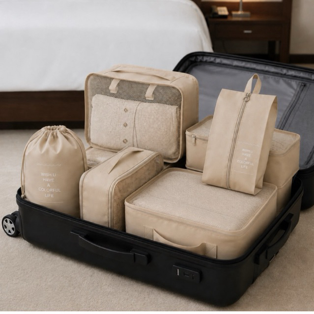 Kit 7 Peças Bolsa Bag Organizadoras Para Mala Roupas Bagagem Viagem