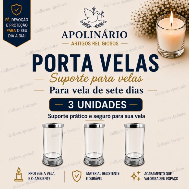 Kit C/ 3 Suporte De Vela 7 Dias, Porta Vela 7 Dias, Protetor De Vela