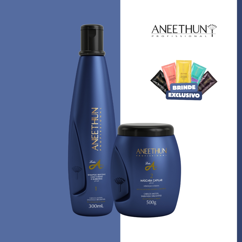 Kit Linha A Shampoo 300mL e Máscara 500g Aneethun Tutano e Queratina