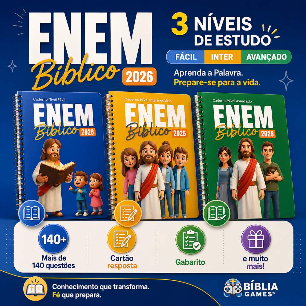 ENEM Bíblico 2026 | Estudo Bíblico | 3 Níveis Fácil Inter Avançado | +140 Questões | Gabarito e Cartão Resposta 📖✨