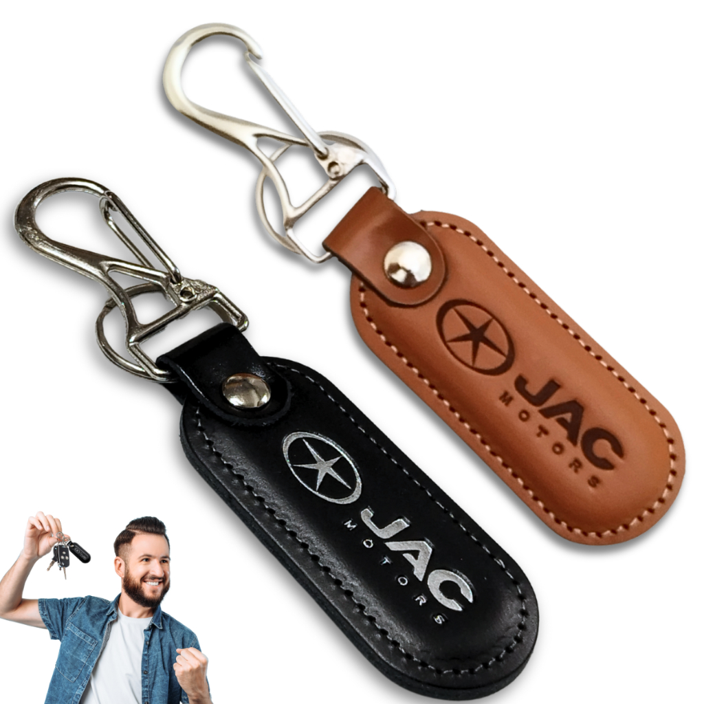 Chaveiro JAC Couro Carro Mosquetão Acessórios Automotivo