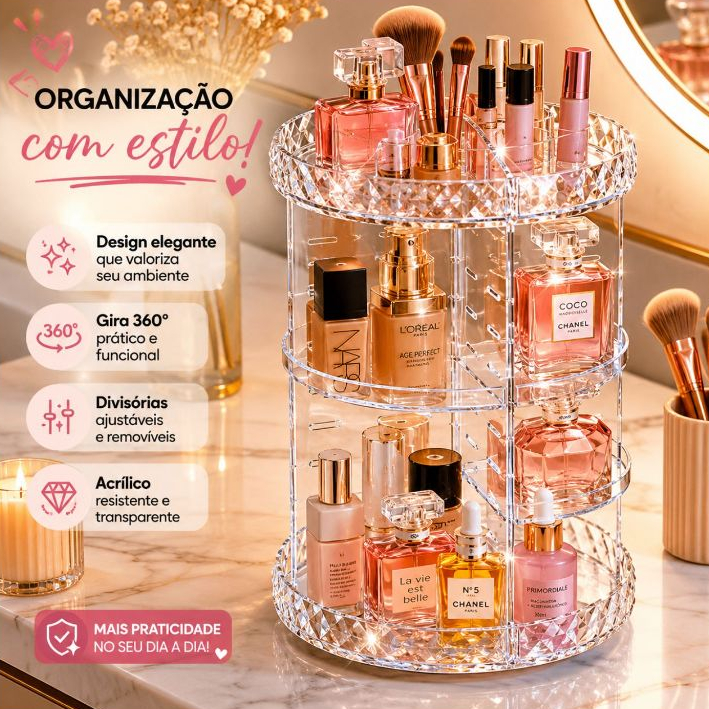 Organizador Porta Maquiagem Perfume Acrílico 360° Giratório