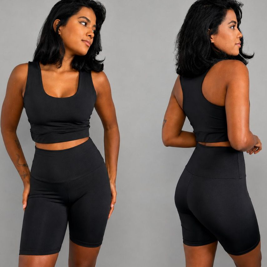 Conjunto Academia Feminino Cintura Alta Suplex Short e Top Fitness Moda Academia
