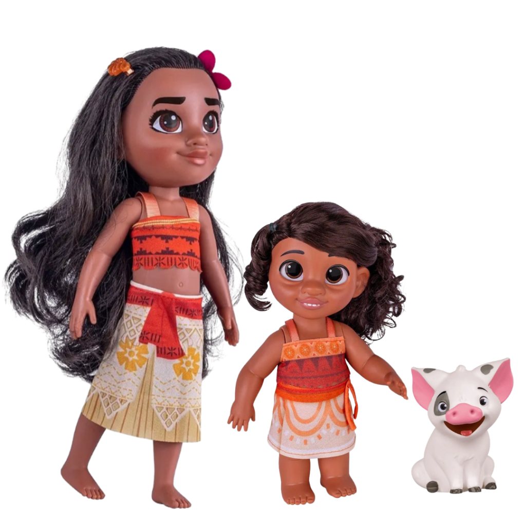 Kit Bonecas Moana Simea e Pua Disney Infantil Coleção Aventura Filme Com Boneco Porquinho