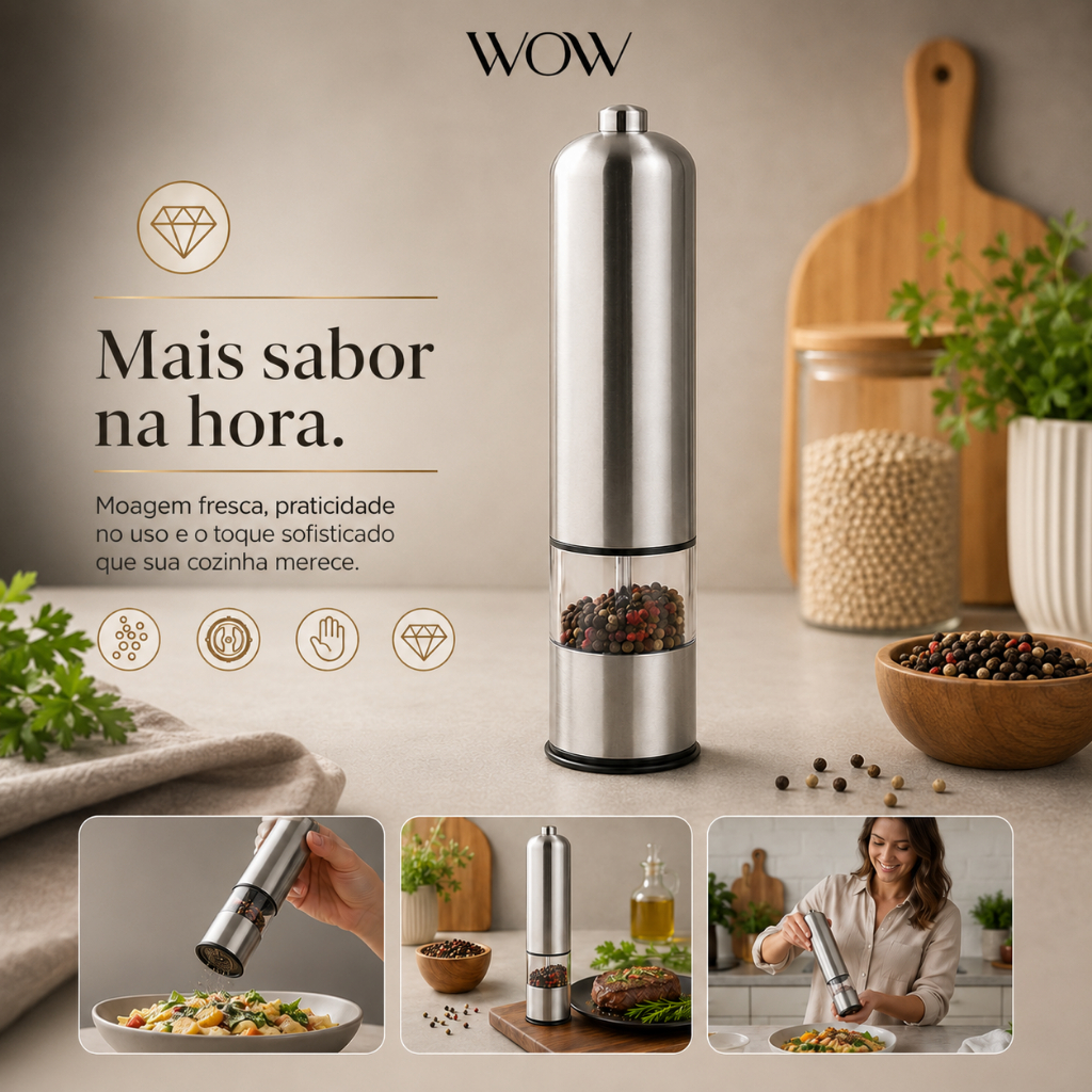 Kit 2 Moedor de Pimenta e Sal Eletrico em Aço Inox Temperos · foto 2