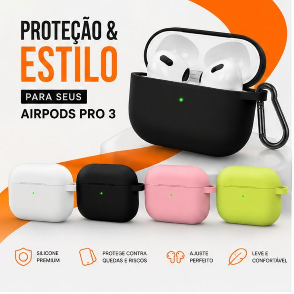 Capa Case Silicone Para Fone Airpods Pro 3 Com Mosquetão Incluso Proteção e Esti