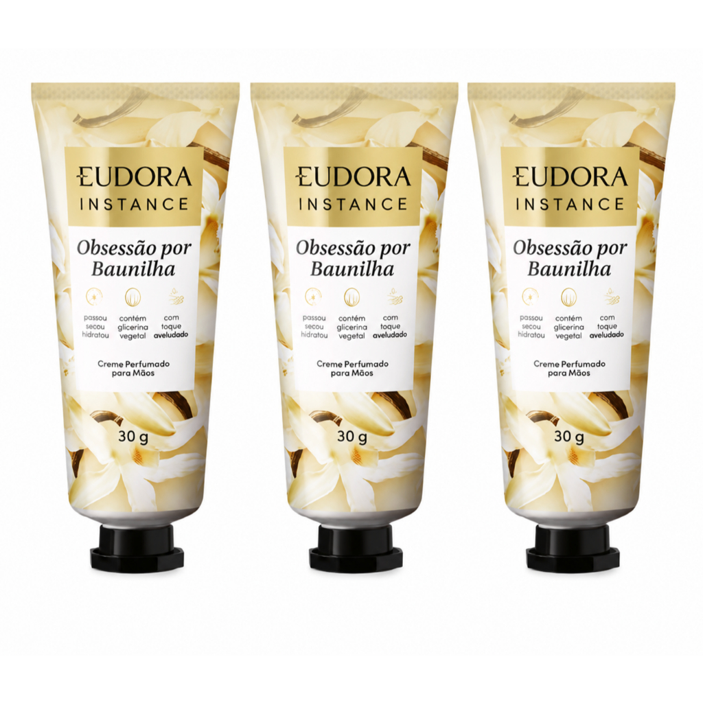 Kit 3 Creme Perfumado para Mãos Instance Obsessão de Baunilha 30G Eudora