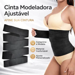 Cinta Faixa 3 ou 5 metros Redutor Medidas Ajustável Modeladora Corporal Costas Barriga Queima Gordura Preta