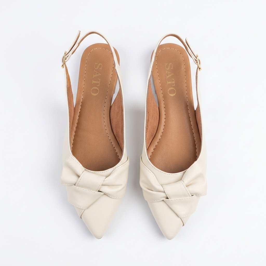 Sapatilha Cor OffWhite Sandália Slingback Feminina Bico Fino Aberta Atrás Acabamento Premium Novo