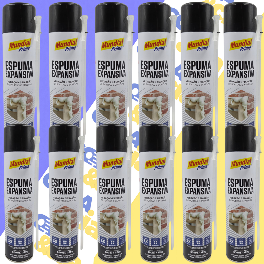 Kits Espuma Expansiva De Poliuretano Mundial Prime 500ml Veda, Fixa E Isola