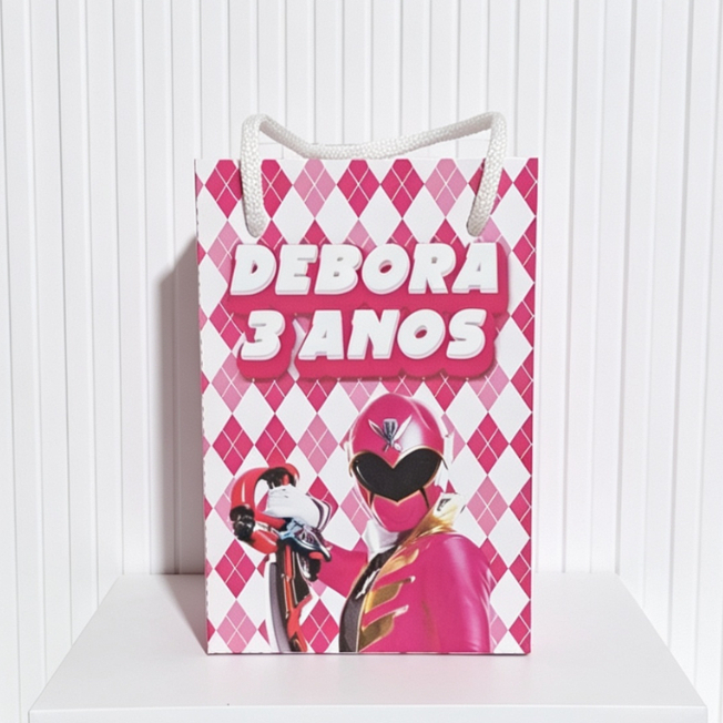 Sacolinha Personalizado Power Ranger Rosa Lembrancinha de Festa Aniversário