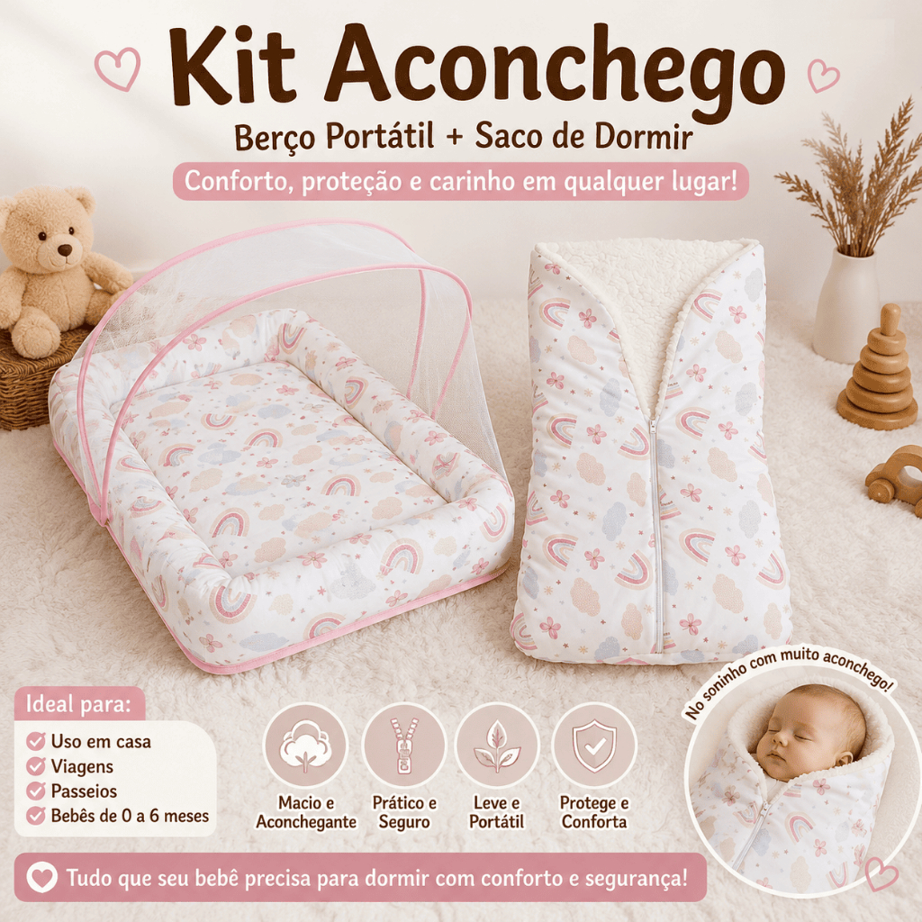 Kit Aconchego Berco Portatil e Saco de Bebe