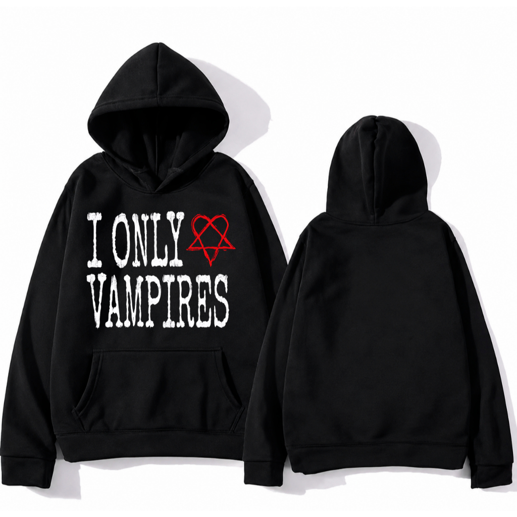 Moletom Streetwear Casaco Unissex "I Only <3 Vampires" Flanelado Gótico Alternativo Swag Opium Rock Y2K Punk
