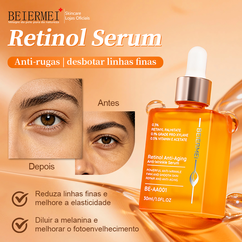 Imagem BEIERMEI Sérum Antienvelhecimento e Antirrugas com Retinol 30ml / 1.0 FL.OZ Antirrugas intenso Aperta e suaviza a pele