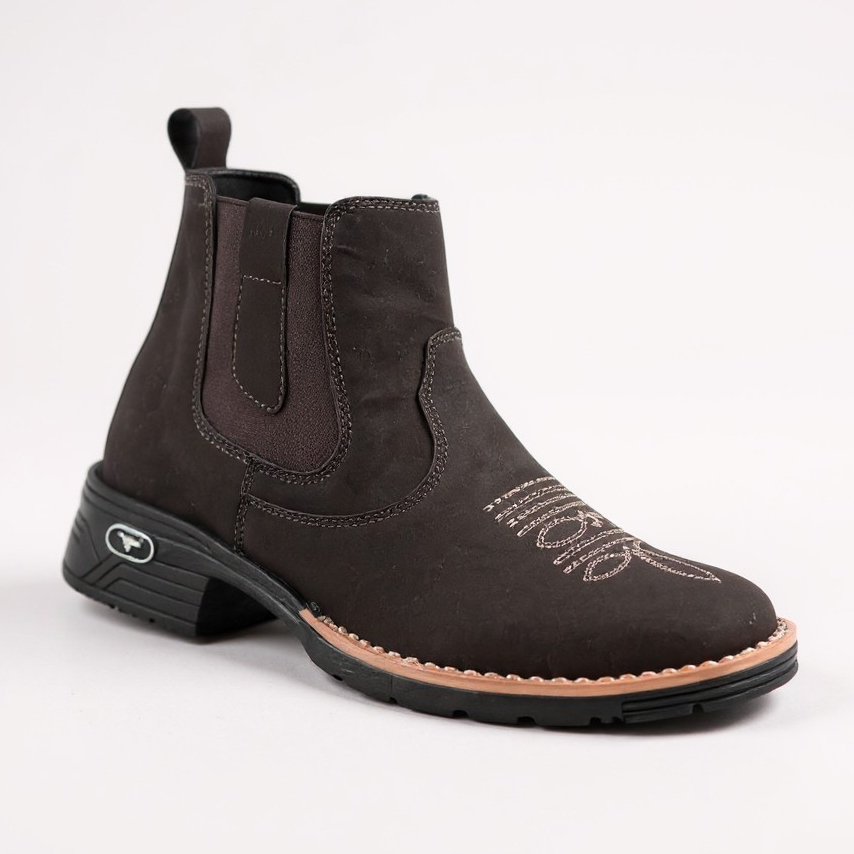 Bota Botina Texana Country Rodeio Masculina Detalhe em Bordado Promoção Lyon Shoes