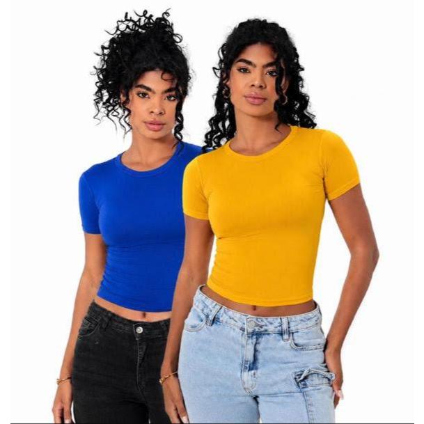 blusa Baby look Feminina Manga  Curta Baby Tee Slim Fit
