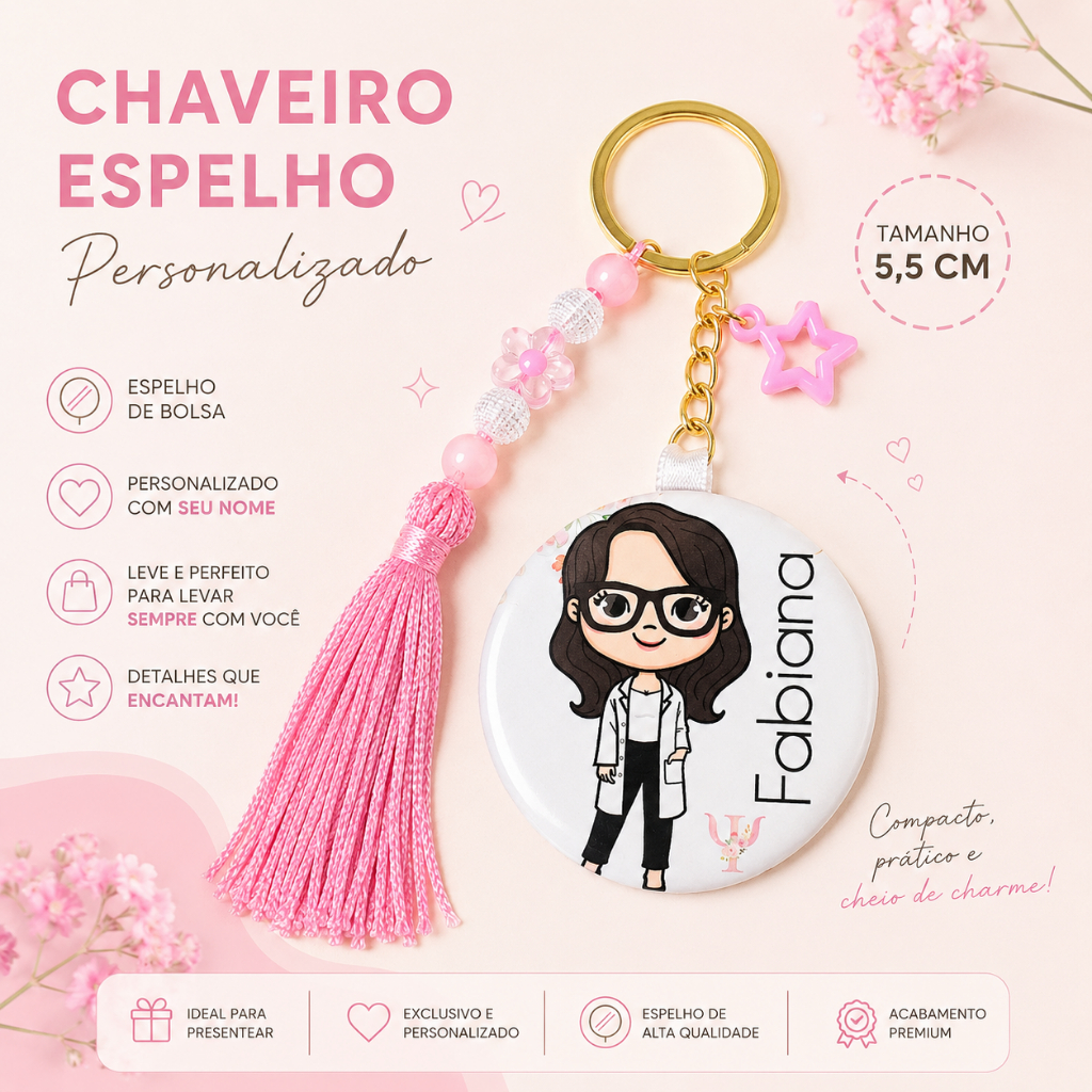 CHAVEIRO BOTTON ESPELHO CHAVEIRO PERSONALIZADO