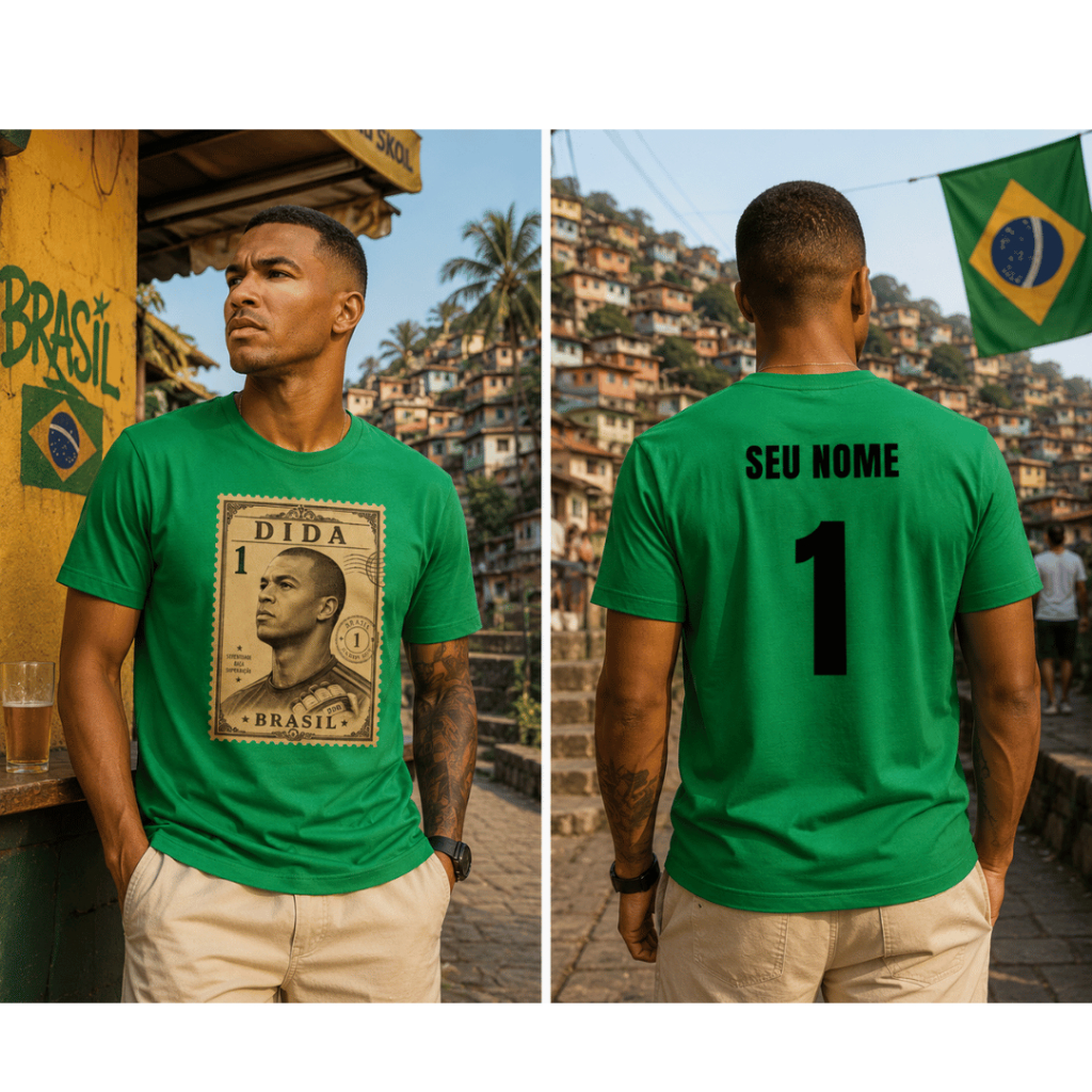 Camiseta Dida Brasil Vintage Futebol Retrô Personalizada Nome e Número Camisa Masculina Verde Algodão