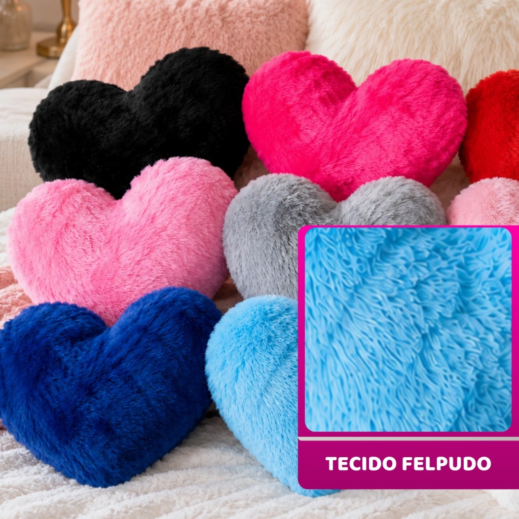 Pelucia Coração Almofada Felpuda Presente Dia dos Namorados Quarto Decoração Infantil Adulto Varias Cores — imagem 2 de 2