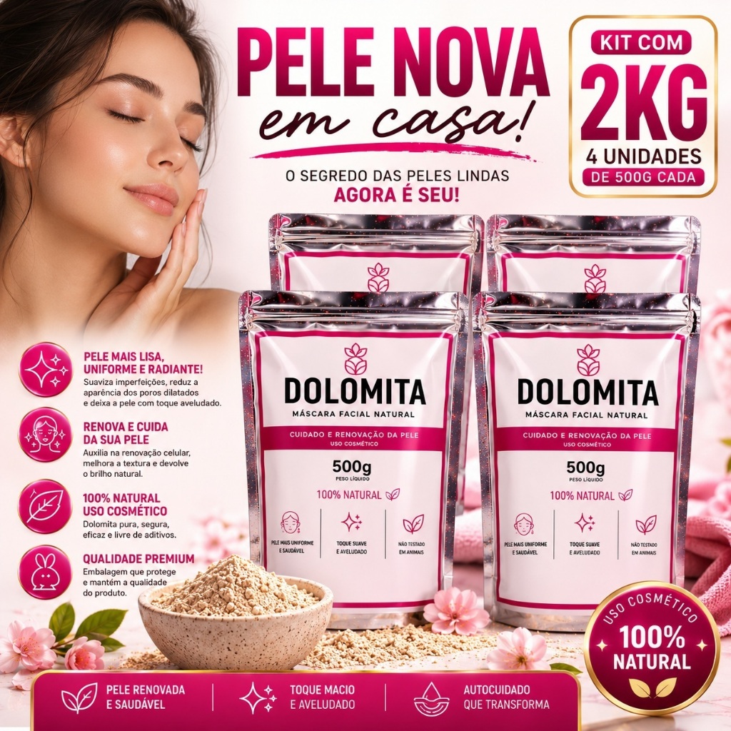 Dolomita Em Pó 500g Natural Original Fonte De Cálcio E Magnésio Com Laudo Técnico