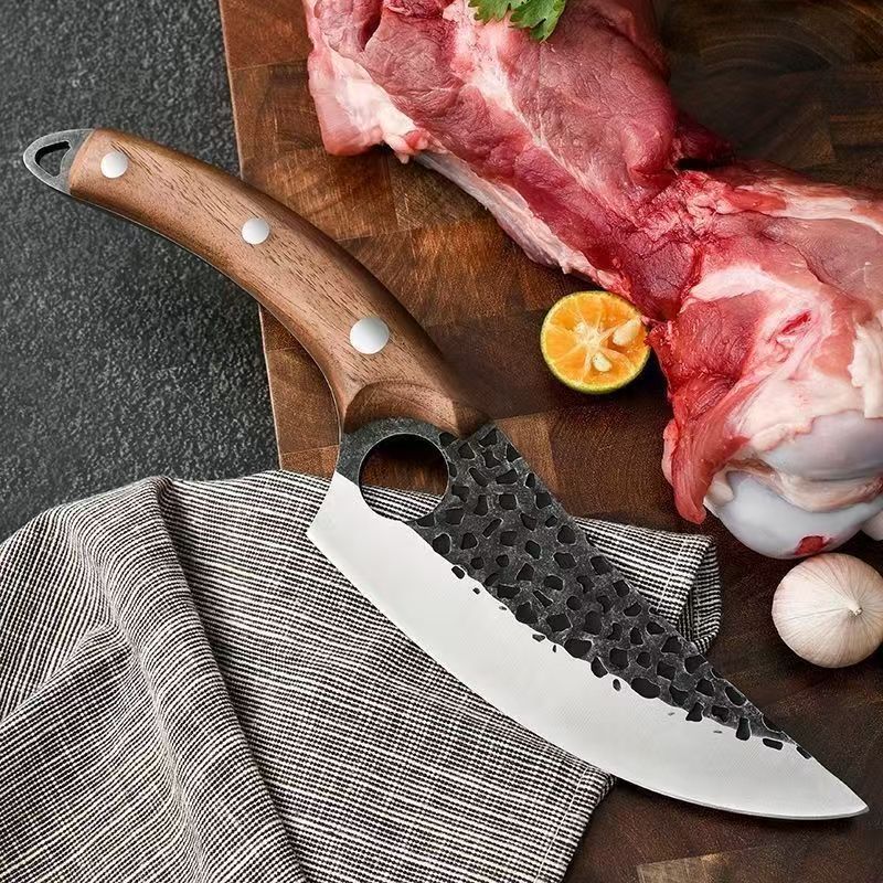 Faca Cutelo Forjado Artesanal Rústico com Bainha Churrasco Desossar Carne Chefe de Cozinha Camping