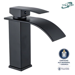 Torneira Preta Banheiro Bancada Cascata Bica Baixa Quente E Fria Fosco Yesop