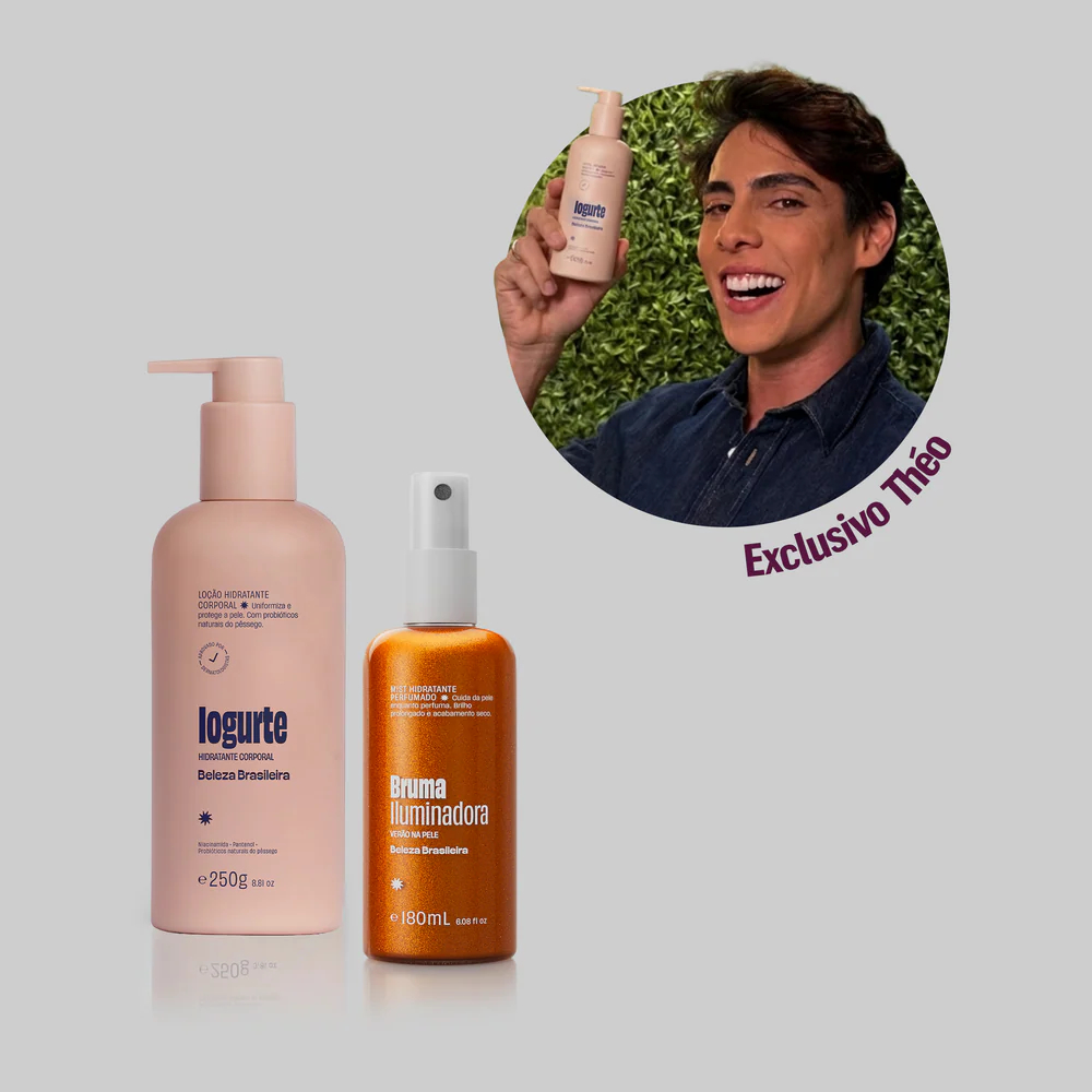 Kit Théo: Iogurte Hidratante Corporal 250g + Bruma Body Splash Iluminador Verão na Pele 180ml