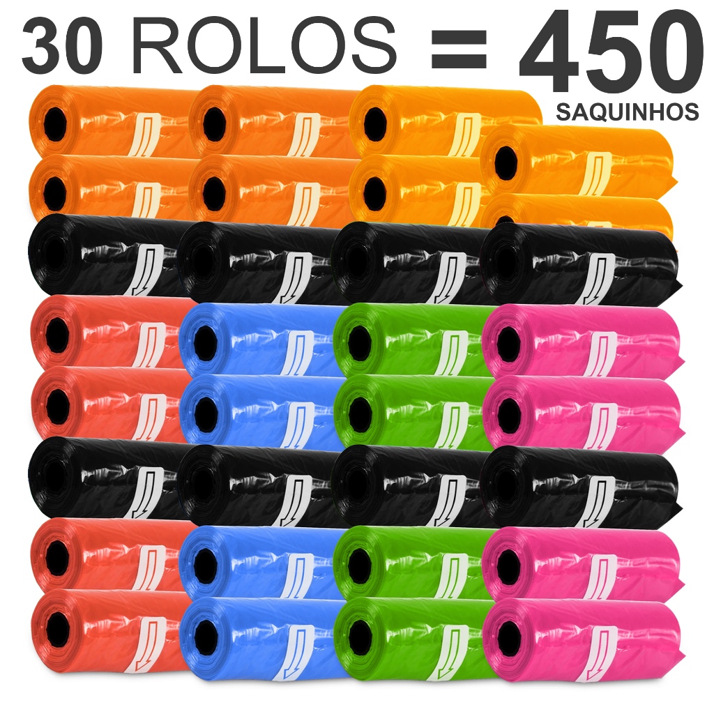 Refil Saco Cata Caca 30 Rolinhos (450 Saquinhos) Pet Higiênico Biodegradável Para Suporte Passeio