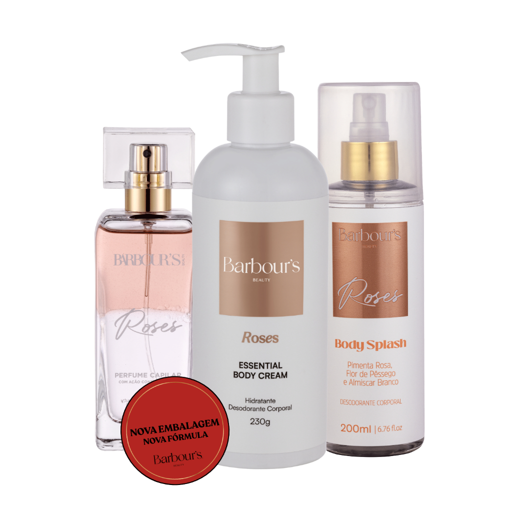 Imagem Kit Body Splash Hidratante Corporal Perfume Capilar Roses Barbour's Beauty