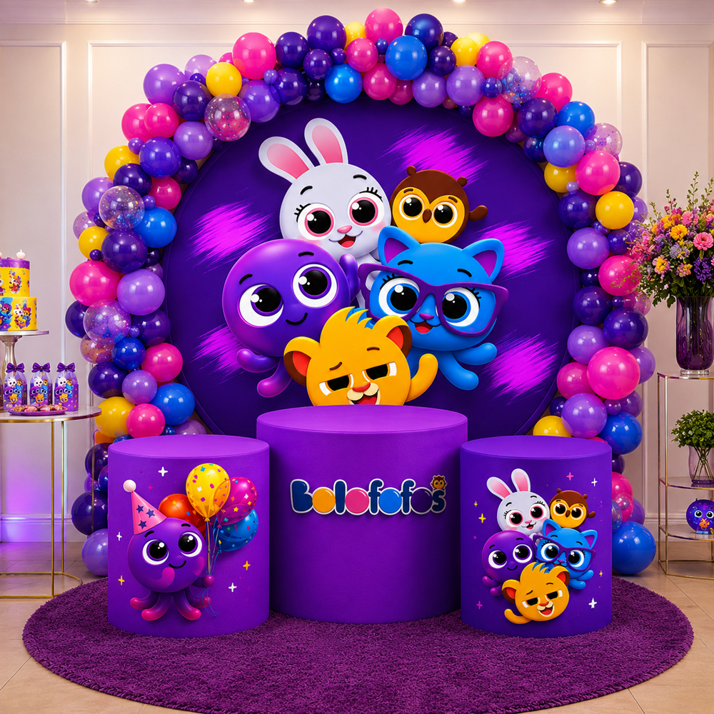 Kit Capa Painel de Festa Veste Fácil + Trio Cilindros Bolofofo Decoração