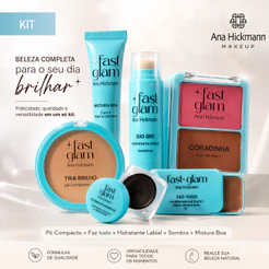 Kit Completo Fast Glam ( Blush + Pó + Base + Faz Tudo + Hidratante Labial + Sombra)