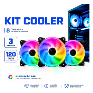 Kit 3 Ventoinha RGB para Gabinete PC Gamer 120MM Efeito Rainbow Silenciosa Vida Útil 5000…