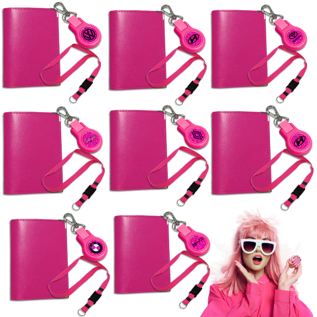 Carteira Carro Documento Chaveiro Mosquetão Cordão Rosa Pink Automotiva Feminina
