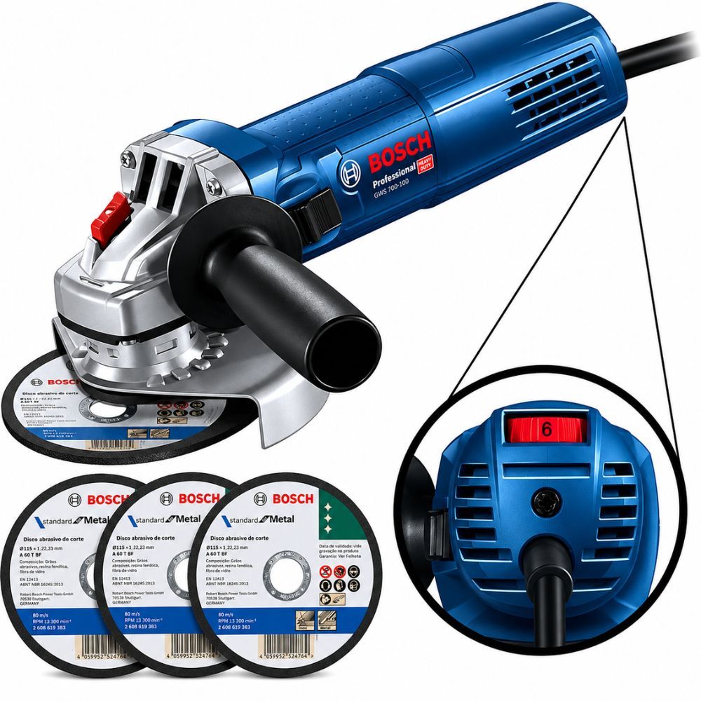 Esmerilhadeira Angular 5 POL 900W Gws 9-125 S com Controle de Velocidade + 3 Discos BOSCH