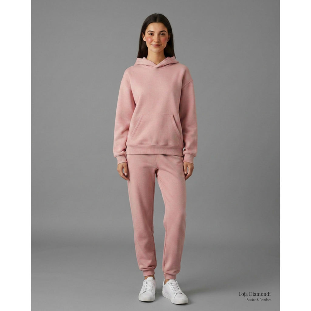 Conjunto Moletom Feminino Flanelado Canguru Premium Calça Quentinho