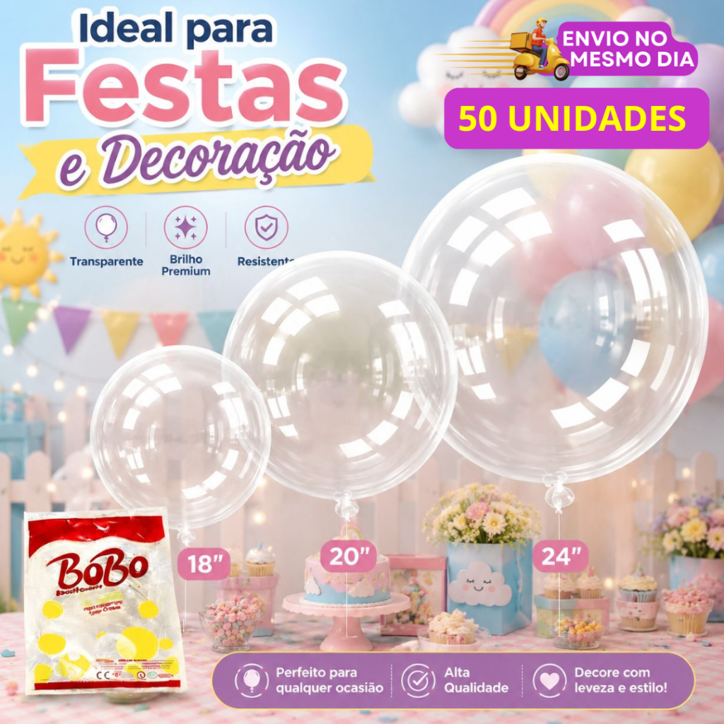 Kit 50 Bexigas Transparente Bubble Balloon Festa Decoração Premium 18 20 24 Polegadas Premium