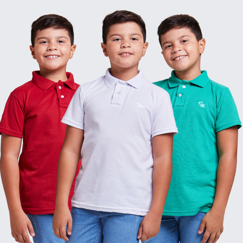 KIT 3 Camisa Básica Polo Infantil manga curta