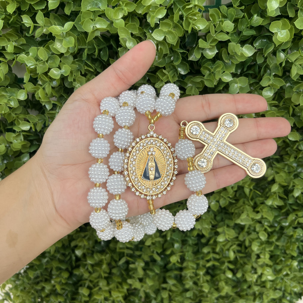 Terço Noiva com Pérola Amora Branca Nossa Senhora Aparecida