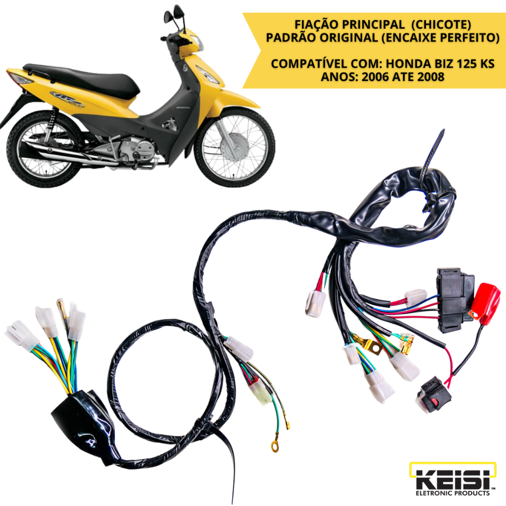Chicote Principal Honda Biz 125 KS 2006 2007 2008 Fiação Elétrica Completa Keisi