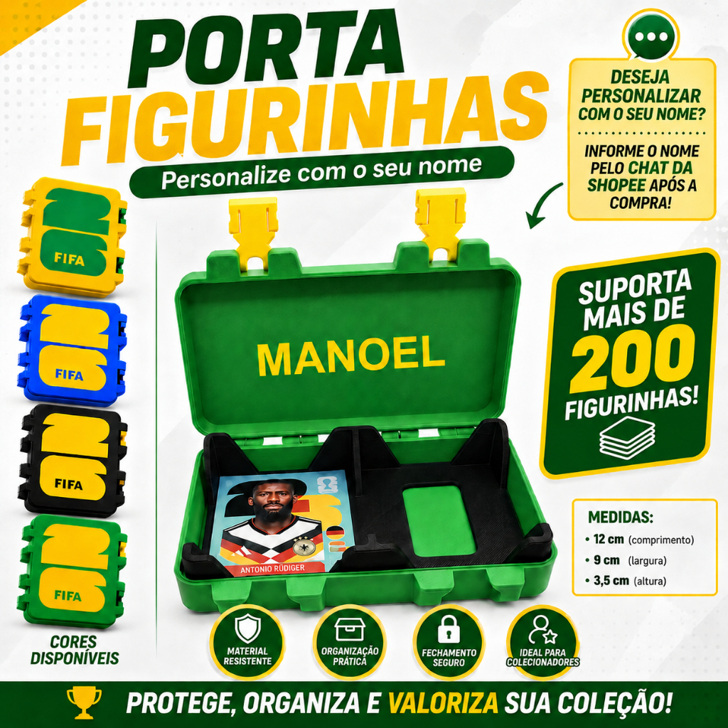 🏆Porta Figurinhas Copa do Mundo 2026 | Personalizado Com ou Sem Nome | Caixa Organizadora Cards Futebol Colecionável🏆