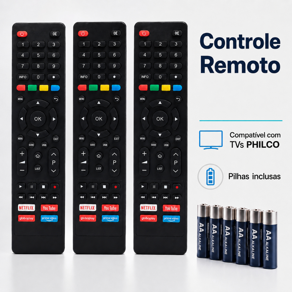 KIT Controle para Tv Philco Compativel com Smart Tv Philco Netflix Youtube