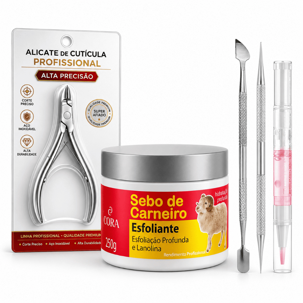 Kit Unhas Hidratante Creme Alicate Cutícula Inox Afiado Espátula Palito Caneta Manicure Pedicure