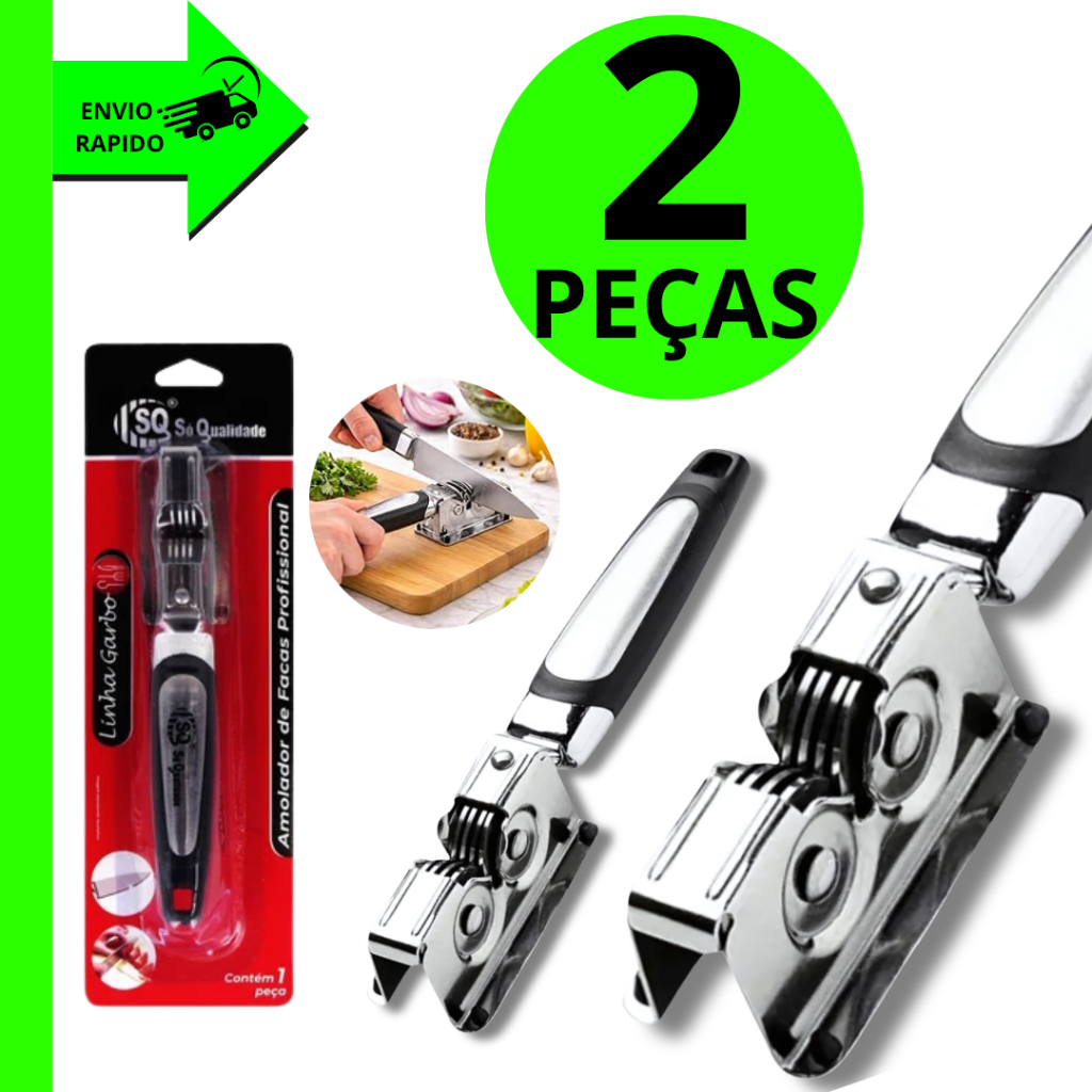 Kit 2/1 Afiador Amolador de Faca Cutelo Tesoura Canivete Facão em Aço Inox Casa Cozinha Restaurante