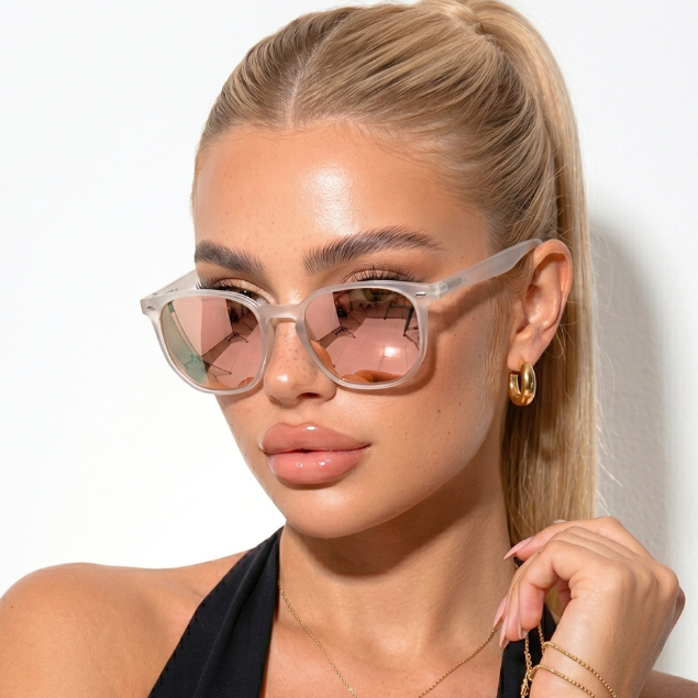 Óculos de Sol Hexagonal Rose Espelhado Premium Tendencia Blogueira Virginia Em Alta uv400 Feminino
