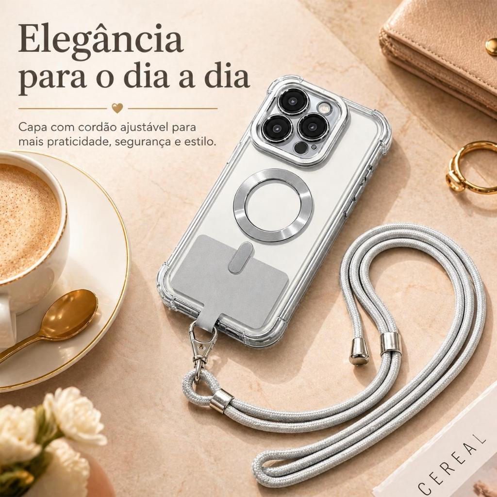 City Capas - Capinha iPhone 17 16 PRO MAX PLUS Indução Magnética MagSafe Proteçao Câmera com Cordão
