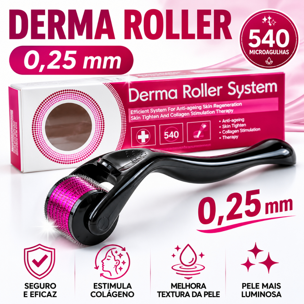 DERMAROLLER 0,25mm 540 MICROAGULHAS DERMA ROLLER SYSTEM SKINCARE