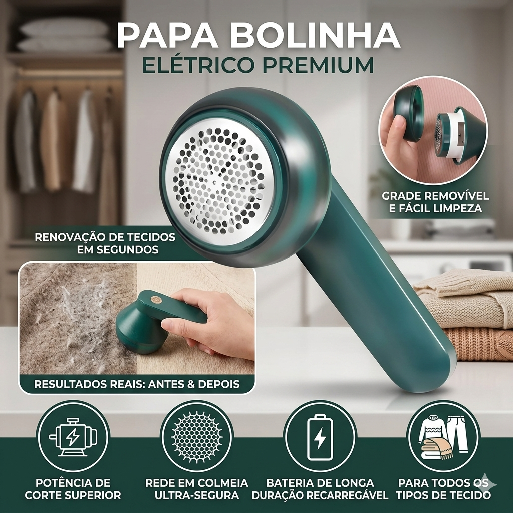 Removedor de Fiapos e Bolinhas Elétrico USB Recarregável Portátil para Tecidos