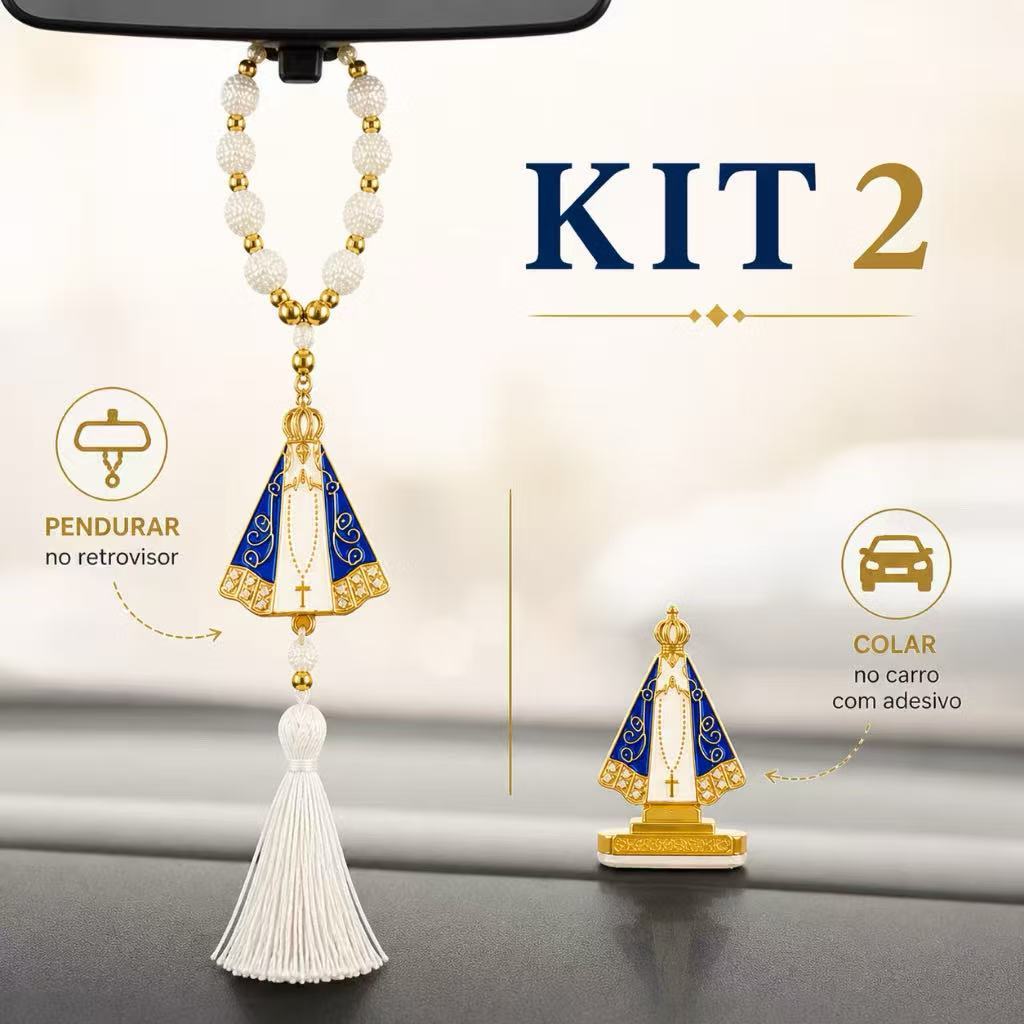 KIT 2 Terço Nossa Senhora Aparecida + Imagem Para Carro Painel Retrovisor