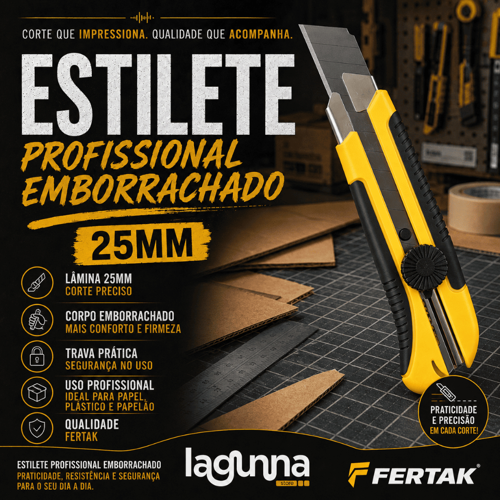 Estilete Profissional 25mm Fertak Reforçado Emborrachado Cortador Largo